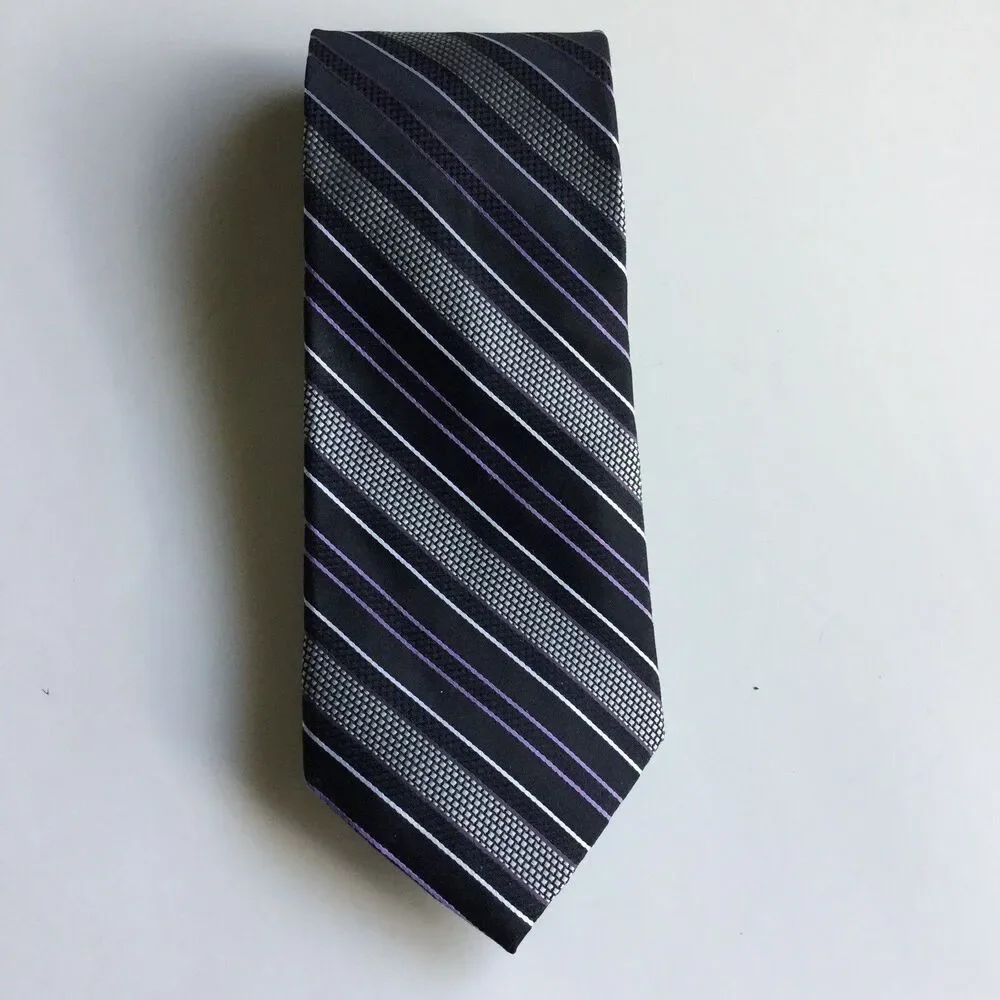 Van Heusen Mens Necktie Tie Navy Pruple White 100% Silk